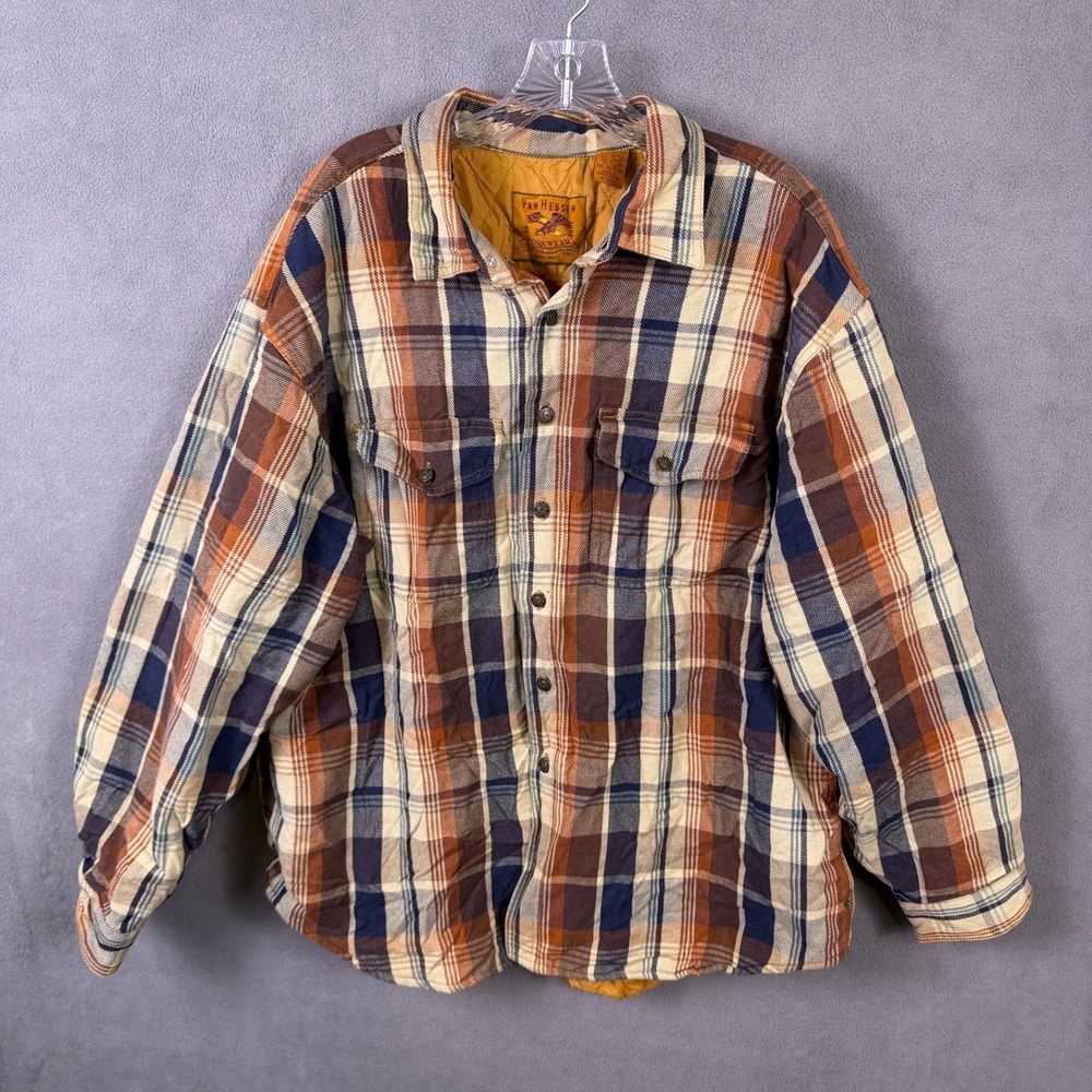 Vintage 80s Mens Van Heusen Workwear‎ Flannel Multicolor Plaid Shacket 2XL Read!